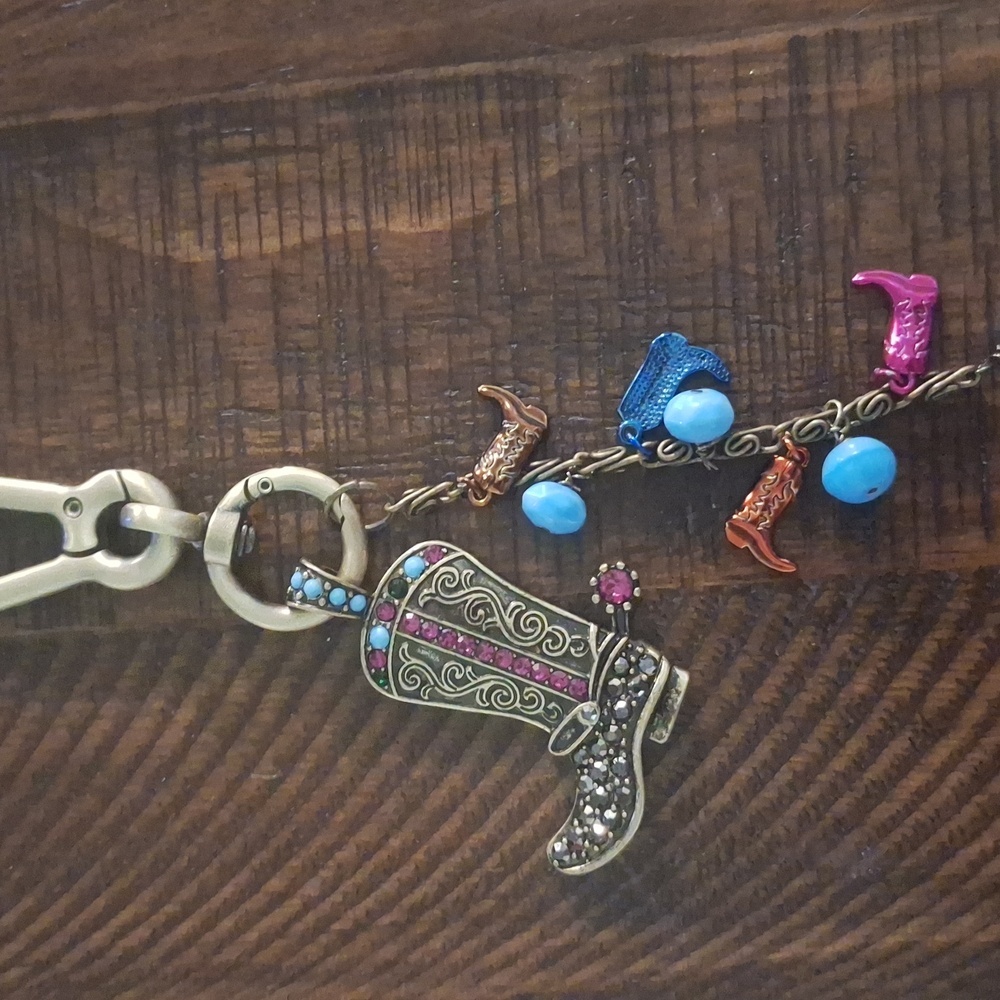 Western Style Bag Charm Jeweled Cowboy Boot And Boot And Glass Charms